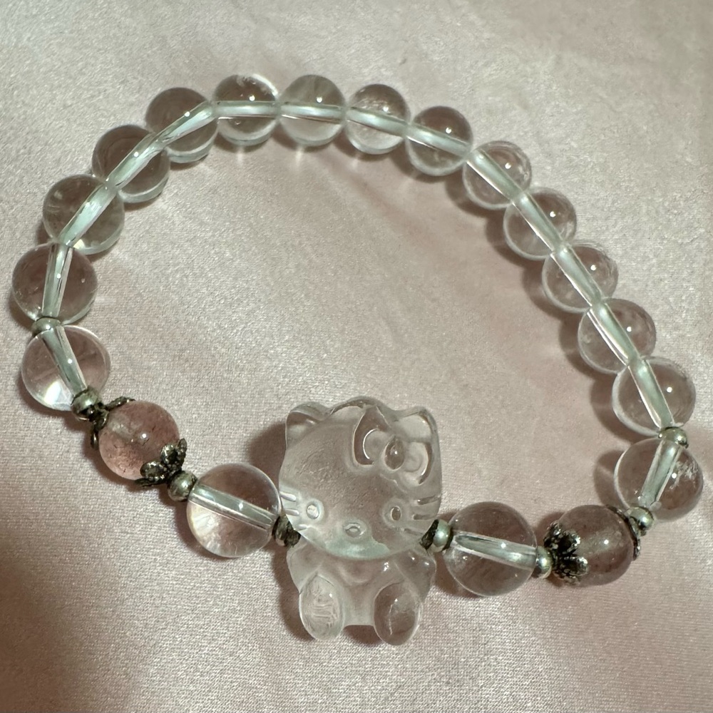 Clear quartz beaded crystal bracelet hello kitty rose quartz stretch